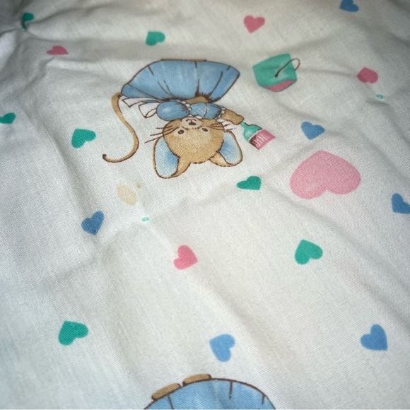 Vintage Baby Quilt Mice Hearts Green Pink 39X50 Nursery Decor Baby Blanket - Picture 8 of 8